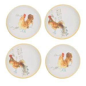 Williams Sonoma Rooster Plates 9in French Script Made in Italy GUC Lot of 4